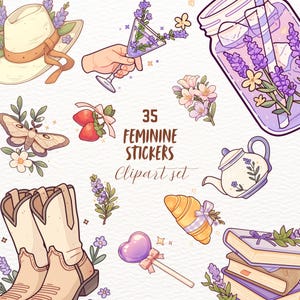 Clipart adesivi digitali femminili, Clip Art estetica cowgirl coquette, goodnotes, Adesivi per planner, PNG vintage, Download digitale, Commerciale