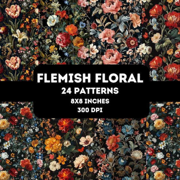 Classic Flemish floral seamless digital paper, seamless floral pattern , floral background, scrapbooking paper, journaling