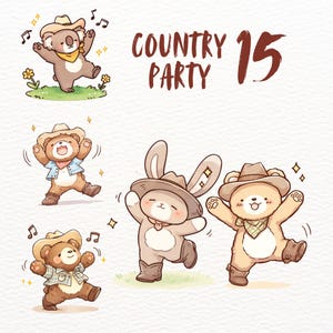 Ensemble de cliparts aquarelle fête des animaux de la campagne, amis cow-boys, autocollants numériques, kawaii mignon PNG, planificateur graphique téléchargement commercial