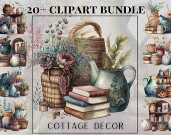 Watercolour Rustic Farmhouse Decor clipart bundle, Cottage decor, Cottagecore, vintage decor, rustic decor, scrapbooking