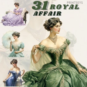 Royal Affair Vintage Fashion clipart bundel, regentschap png, Victoriaanse clipart, historische jurken, scrapbooking, instant download, rococo dames