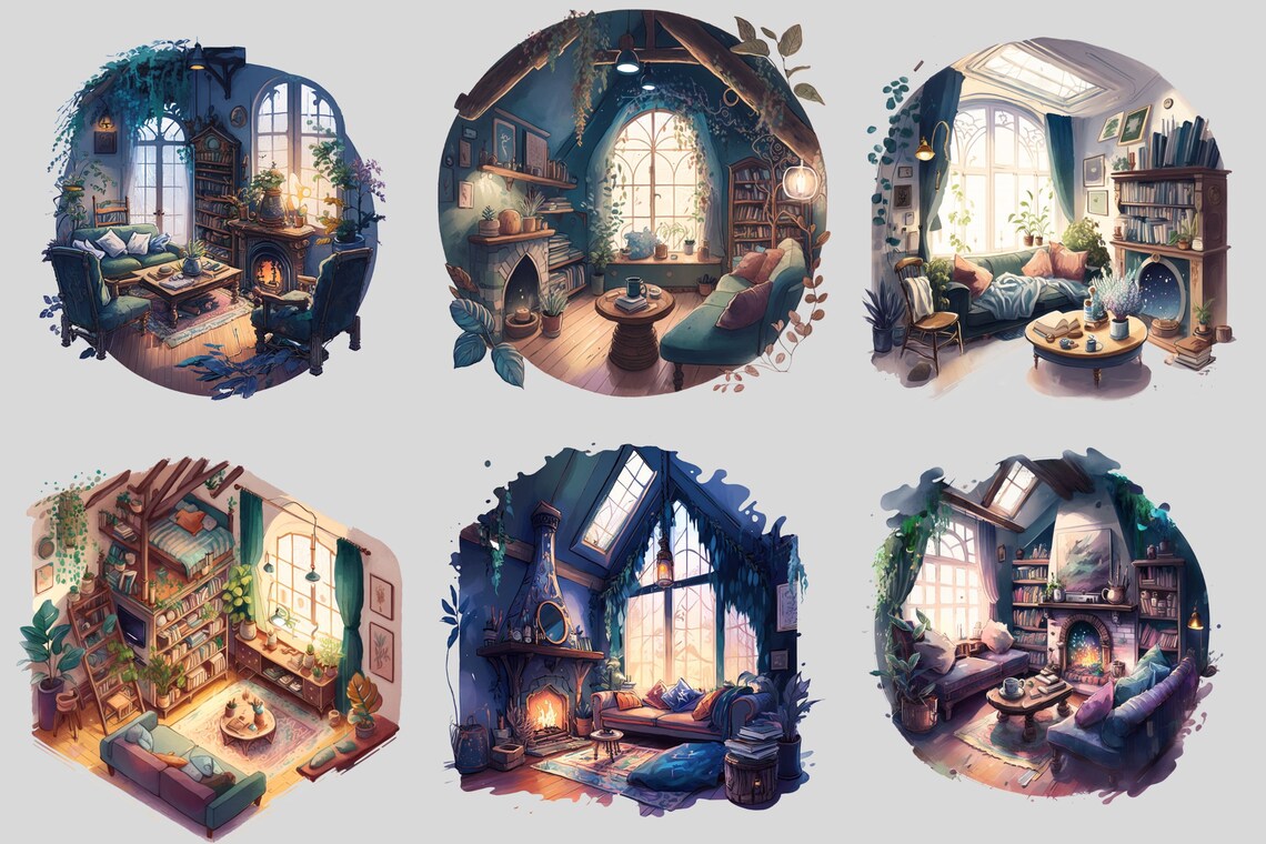 Wizard School Living Room, Common Room, Guest Room Clipart Bundle ...