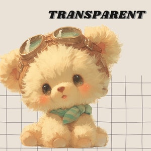 Söt vintage nallebjörn pilot digitalt klistermärke, vintage flygplan clipart paket, transparent clipart, omedelbar nedladdning, vintage nalle leksaksflygplan bild 2