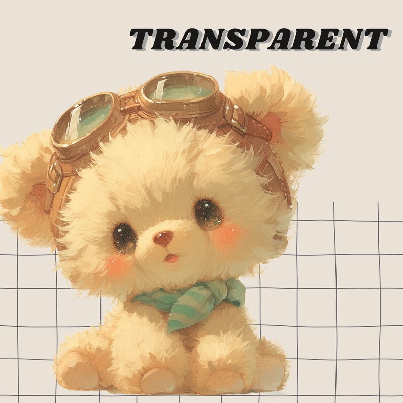 Söt vintage nallebjörn pilot digitalt klistermärke, vintage flygplan clipart paket, transparent clipart, omedelbar nedladdning, vintage nalle leksaksflygplan bild 2