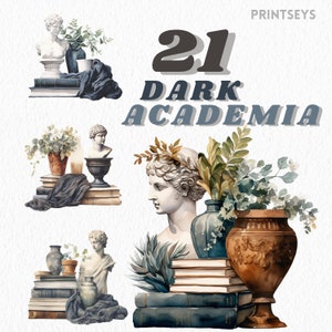 Watercolour Dark Academia  decor Clipart bundle,  candle, book, floral, mystery ,fantasy clipart, sculptures, instant download,transparent