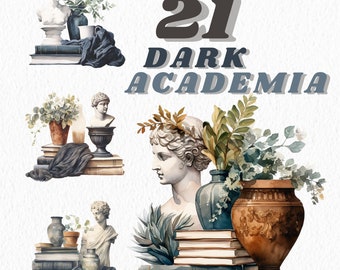 Watercolour Dark Academia  decor Clipart bundle,  candle, book, floral, mystery ,fantasy clipart, sculptures, instant download,transparent
