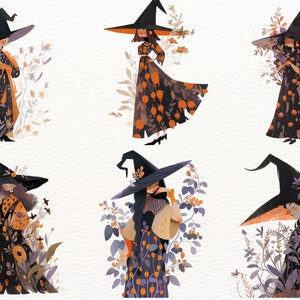 Vintage Halloween Witches clipart bundle, chic clipart, folk art, abstract, scary clipart, autumn clipart, wiccan clipart, occult, scrapbook image 4