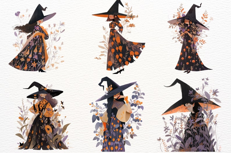 Vintage Halloween Witches clipart bundle, chic clipart, folk art, abstract, scary clipart, autumn clipart, wiccan clipart, occult, scrapbook image 4