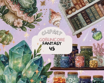 Paquete de imágenes prediseñadas de bosque de Goblincore, conjunto de pegatinas vintage caprichosas, pegatinas GoodNote, PNG transparente, diario, scrapbooking, gráficos de Fairycore