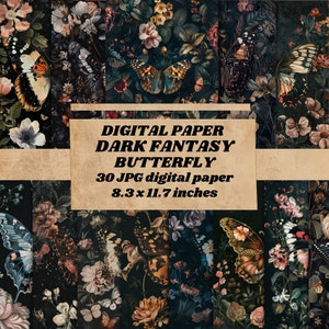 Dark Fantasy Schmetterling, Digitales Papier, viktorianisches vintage Hintergrundpapier, Scrapbook Papier Texturen, royal magisches Papier, sofort download