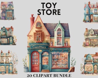 Toy Store Clipart Bundle, vintage shop , watercolour shop illustration, cute toy shop, cozy ,trend png, scrapbooking