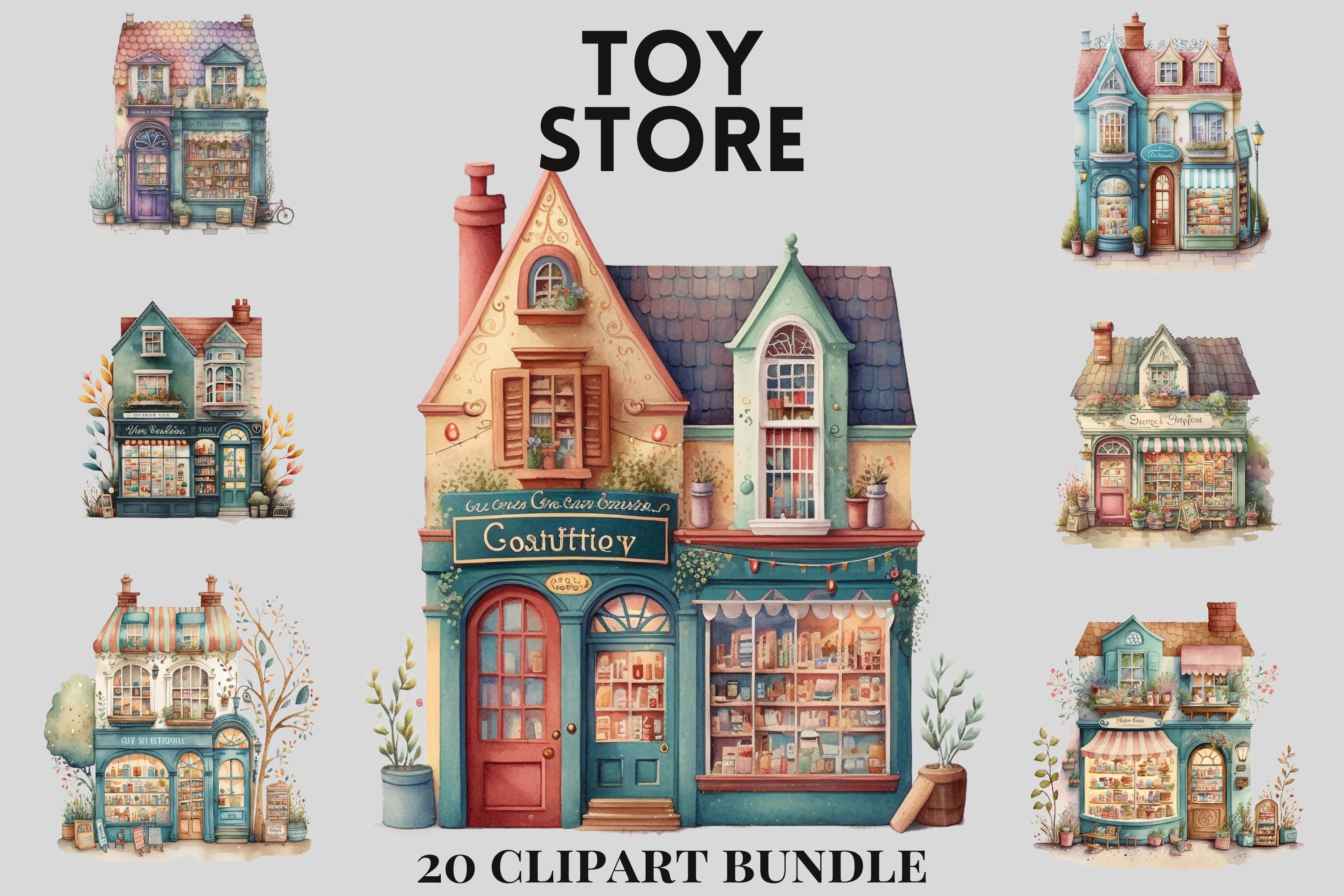 Toy Store Clipart Bundle Vintage Shop Watercolour Shop Etsy Australia