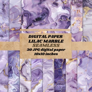 Carte digitali con motivi in marmo lilla e oro, texture in marmo senza soluzione di continuità con carta stampabile con download immediato di venature dorate per uso commerciale