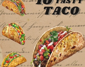 Naklejki cyfrowe Taco, fast food png, , clipart taco, dziennik, dziennik żywieniowy, przezroczysty, komercyjny, styl akwarelowy