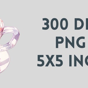 Op de afbeelding: Een illustratie van een doorzichtige glazen theekop gevuld met roze thee en bloemen, rustend op een bijpassende schotel. De afbeelding bevat de tekst "300 DPI PNG 12,7x12,7 cm".