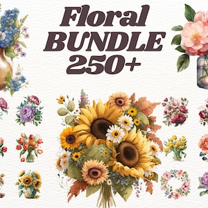 Pacote de clipart de flores em aquarela, clipart de rosas, não me esqueça, clipart de girassol, rosas selvagens, clipart de guirlanda de flores, clipart de ervilha doce