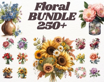Paquete de imágenes prediseñadas de flores de acuarela, imágenes prediseñadas de rosas, no me olvides, imágenes prediseñadas de girasol, rosas silvestres, imágenes prediseñadas de corona de flores, imágenes prediseñadas de guisantes dulces