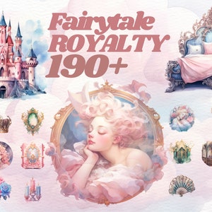 Aquarell Fantasy Royal Life Clipart Bundle, Märchen Prinzessin, Königinnen, Schloss Clipart, Hexen Clipart, magisch, Scrapbooking
