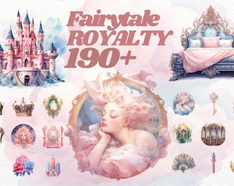 Paquete de imágenes prediseñadas de Acuarela Fantasía Royal Life, princesa de cuento de hadas, reinas, imágenes prediseñadas del castillo, imágenes prediseñadas de brujas, mágico, scrapbooking