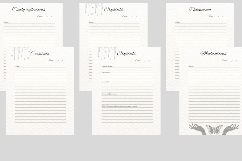 Páginas imprimibles de Wiccan/ Witches Journal, Diario de sueños, Grimorio de hierbas, Páginas de meditación, cristales, diario oculto, pdf, minimalista imagen 5