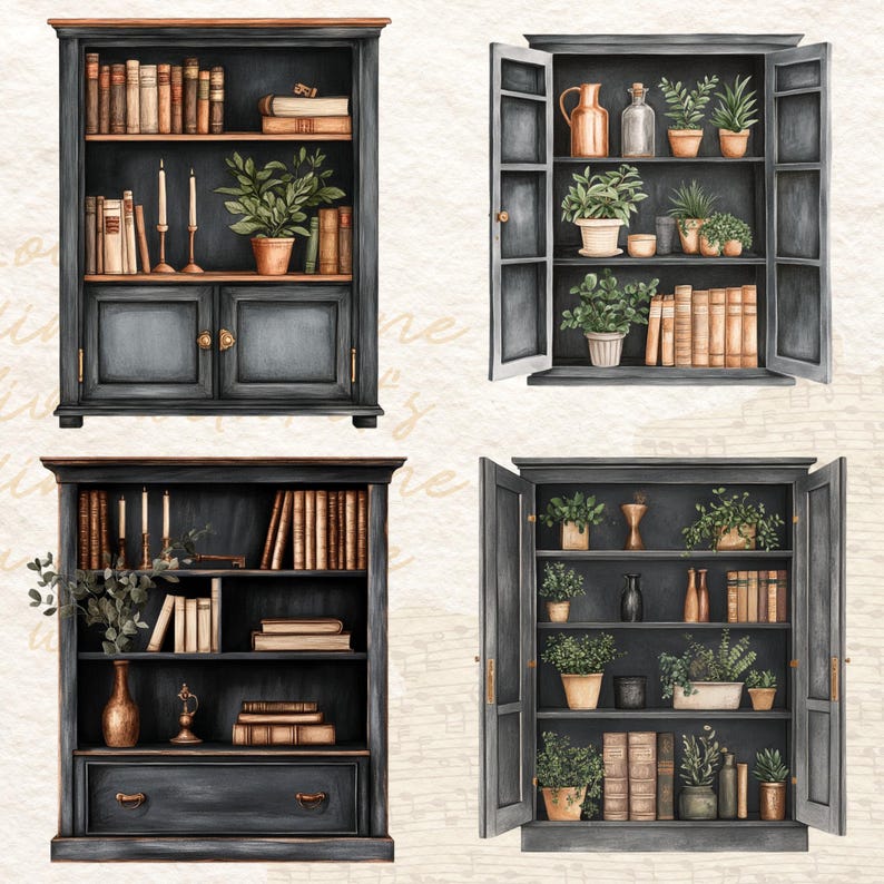 Watercolour Cozy Elegant Cabinet Clipart Bundle, Fall Clipart, Winter ...