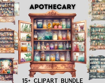 Watercolour Witches Apothecary Cabinet Clipart, Wiccan png, magic clip art, mystical clipart, witchcraft png clipart, pagan . clipart bundle