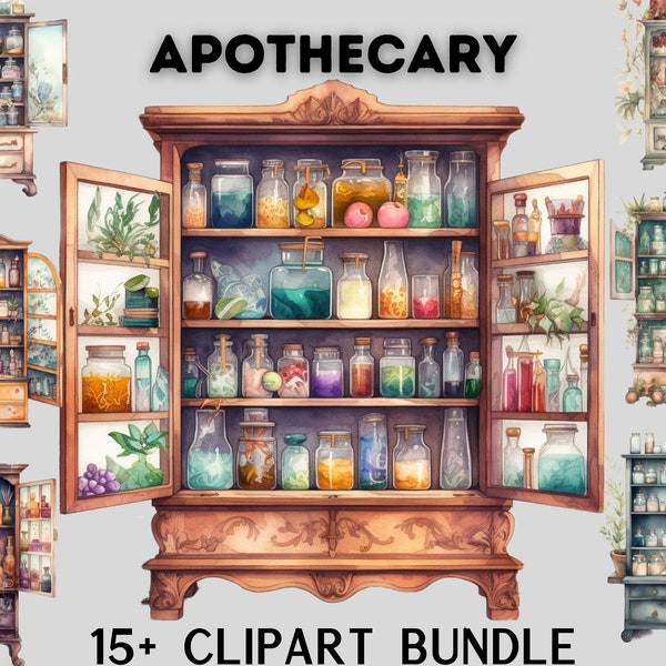 Watercolour Witches Apothecary Cabinet Clipart, Wiccan png, magic clip art, mystical clipart, witchcraft png clipart, pagan . clipart bundle