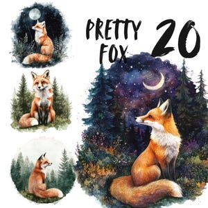 Superbe ensemble de cliparts renard, autocollants PNG animaux, ensemble png fantastique en téléchargement numérique, bonnes notes de renard roux des bois, artisanat en papier animaux de la forêt
