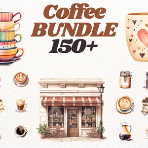 Mejor paquete de imágenes prediseñadas de la hora del café, cafetería, americano, café negro, capuchino, scrapbooking png de café vintage, invitaciones