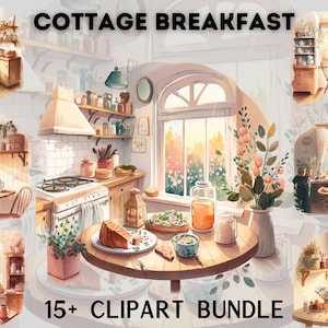 Watercolour Cottagecore Breakfast Clipart Bundle , Cottage living, farm life, countryside, chickens, rustic living, simple, cozy, spring