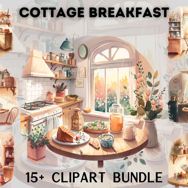 Watercolour Cottagecore Breakfast Clipart Bundle , Cottage living, farm life, countryside, chickens, rustic living, simple, cozy, spring