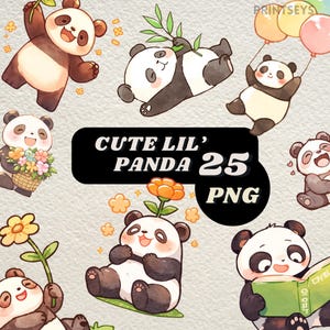 Adesivos digitais fofos de panda kawaii, bebê panda png, panda png, clipart fofo de animais selvagens, pacote de clipart fofo de animais da selva, comercial