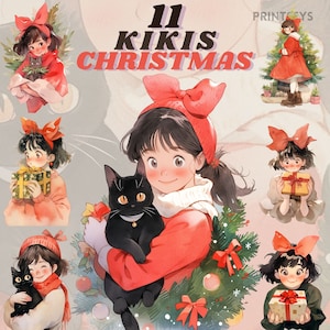 Lindo paquete de pegatinas digitales de Navidad de Brujas, imágenes prediseñadas de Navidad kiki, bruja de dibujos animados caprichosa png, scrapbooking, transparente, linda wicca