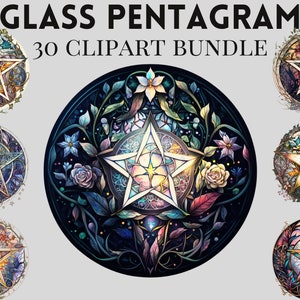 Melhor pacote de clipart de pentagrama de vitral em aquarela, Wiccan png, clip art mágico, clipart místico, bruxaria, clipart pagão png