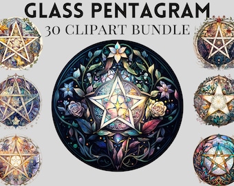 Best WatercolourStained Glass Pentagram Clipart bundle, Wiccan png, magic clip art, mystical clipart, witchcraft, pagan clipart png
