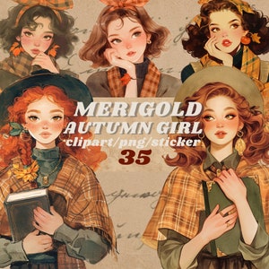 Digitale Herbstmode Journaling Aufkleber, feminine Herbst Cliparts, Herbstmode Scrapbooking Kit, mädchenhafter Herbst Printable Set, transparent
