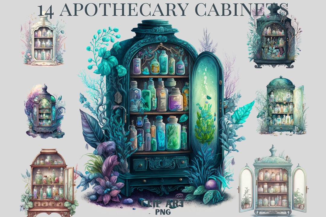 Watercolour Witches Apothecary Cabinet Clipart, Wiccan Png, Magic Clip ...