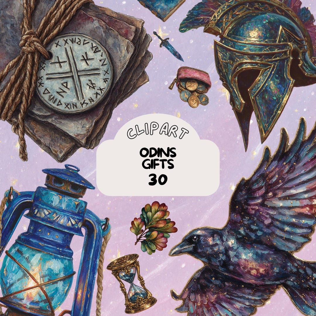 Fantasy Odins Gifts Clipart Bundle Vintage Set Goodnote Sticker ...