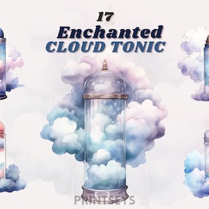 Watercolour Enchanted cloud potion clipart bundle, potion clipart, wicccan clipart, magic, mystery ,fantasy, celestial, dreamy