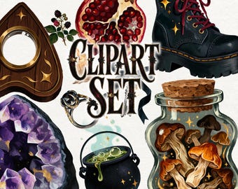 90s Witch Clipart, Gothic Fall PNG, Witchy Girl Clipart, Dark Academia Autumn, Halloween Aesthetic, Magic Digital Download
