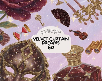 Velvet Theatre  Clipart bundle vintage sticker set goodnote sticker transparent png journaling scrapbook fantasy masquerade  png , fantasy