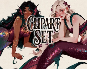 Dark Mermaid Clipart PNG, Fantasy Siren Women, Haunted Mermaid Illustrations, Gothic Ocean Clipart, Shimmery Mermaid Digital Art