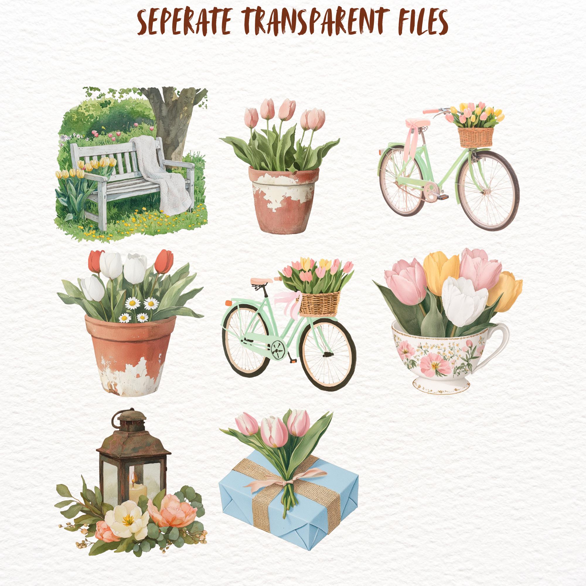 Spring Tulip Cottage Clipart Bundle Rustic Sticker Set Cozy Floral ...