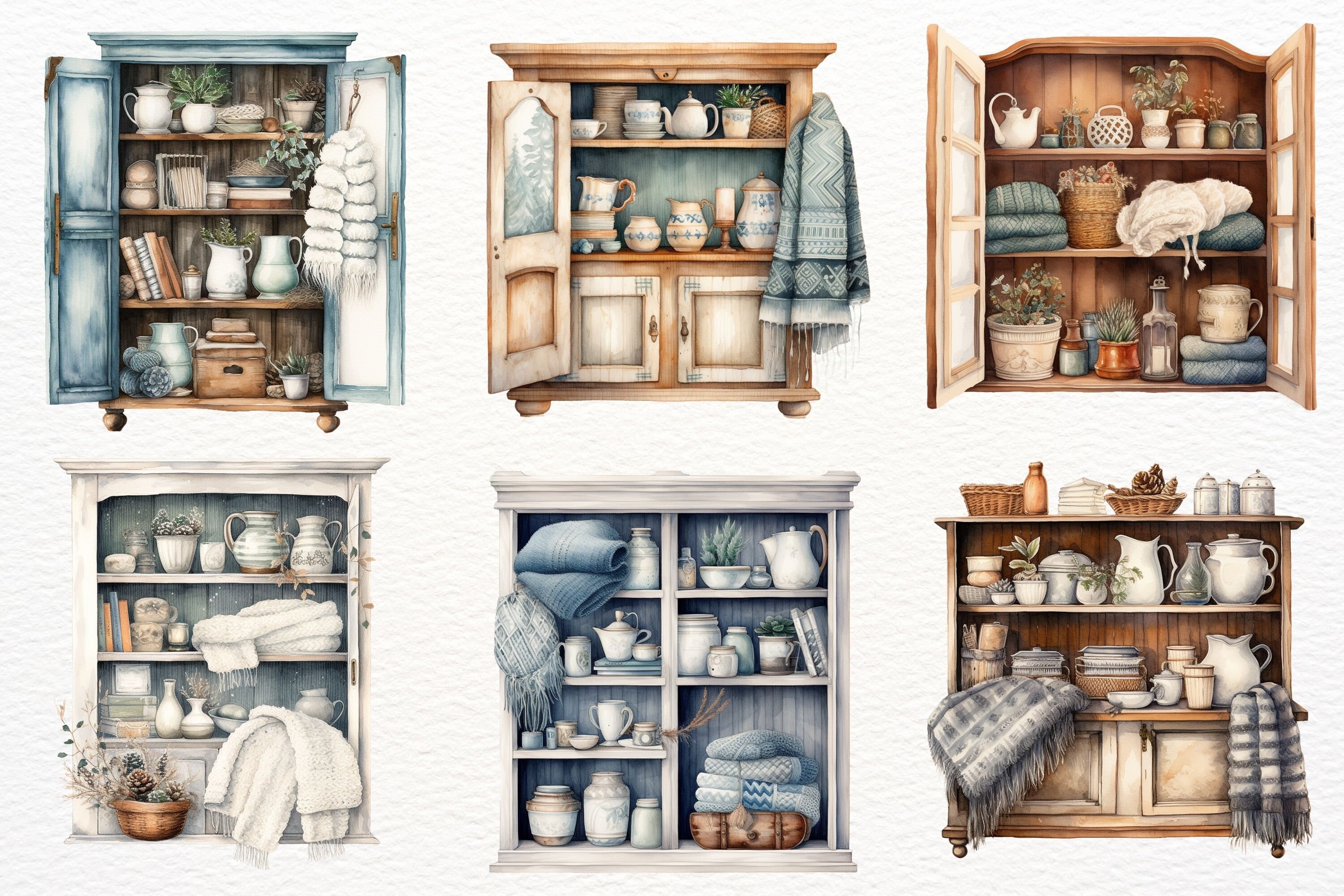 Watercolour Cozy Winter Cupboard Clipart Bundle, Fall Clipart, Winter ...