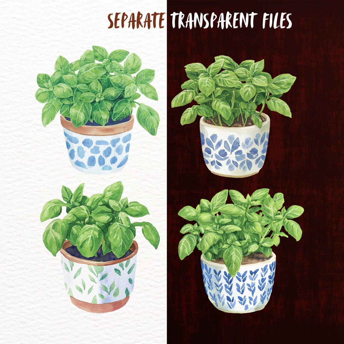 Basil Pot Clipart Set, Bookish PNG Stickers, Herb Grower Reader Set ...