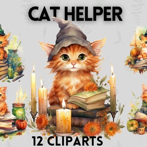 Schattige heksen helper oranje kittens clipart bundel, mystieke katten, kat clipart, hekserij clipart, tabby clipart, Wicca clipart, occulte