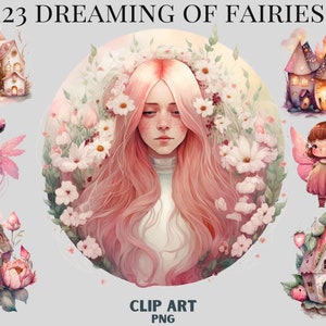 Watercolour Fairy Village Clipart Bundle, magic clip art, mystical clipart, witchcraft png clipart,fairies, fairy clipart, fantasy clipart