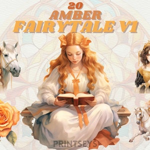 Watercolour Amber Fairytale clipart bundle, victorian, rococo, renaissance clipart, vintage romance clipart, magical,occult, princess, witch
