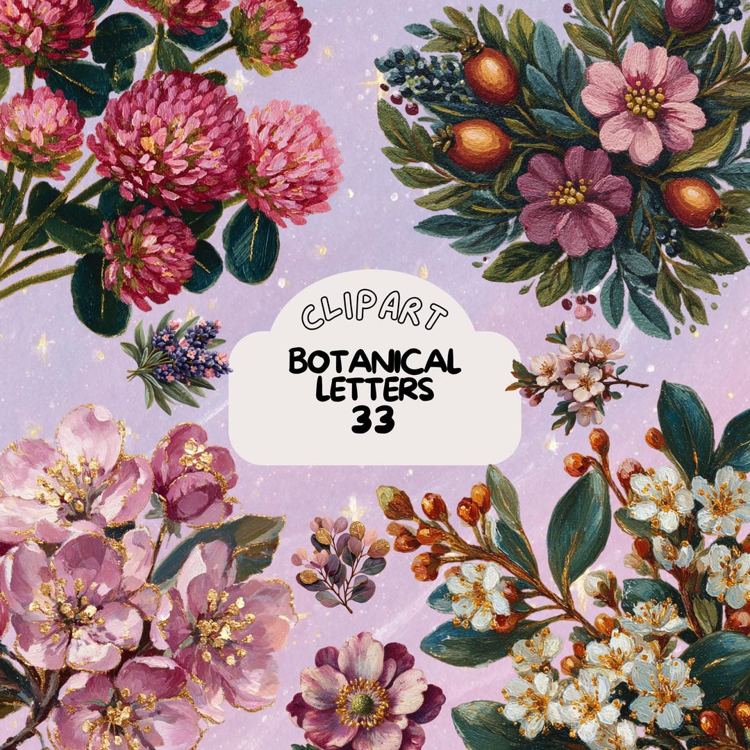 Botanical Letters/graphics Floral Botanical Letters Clipart Bundle Vintage Sticker Set Goodnote ...
