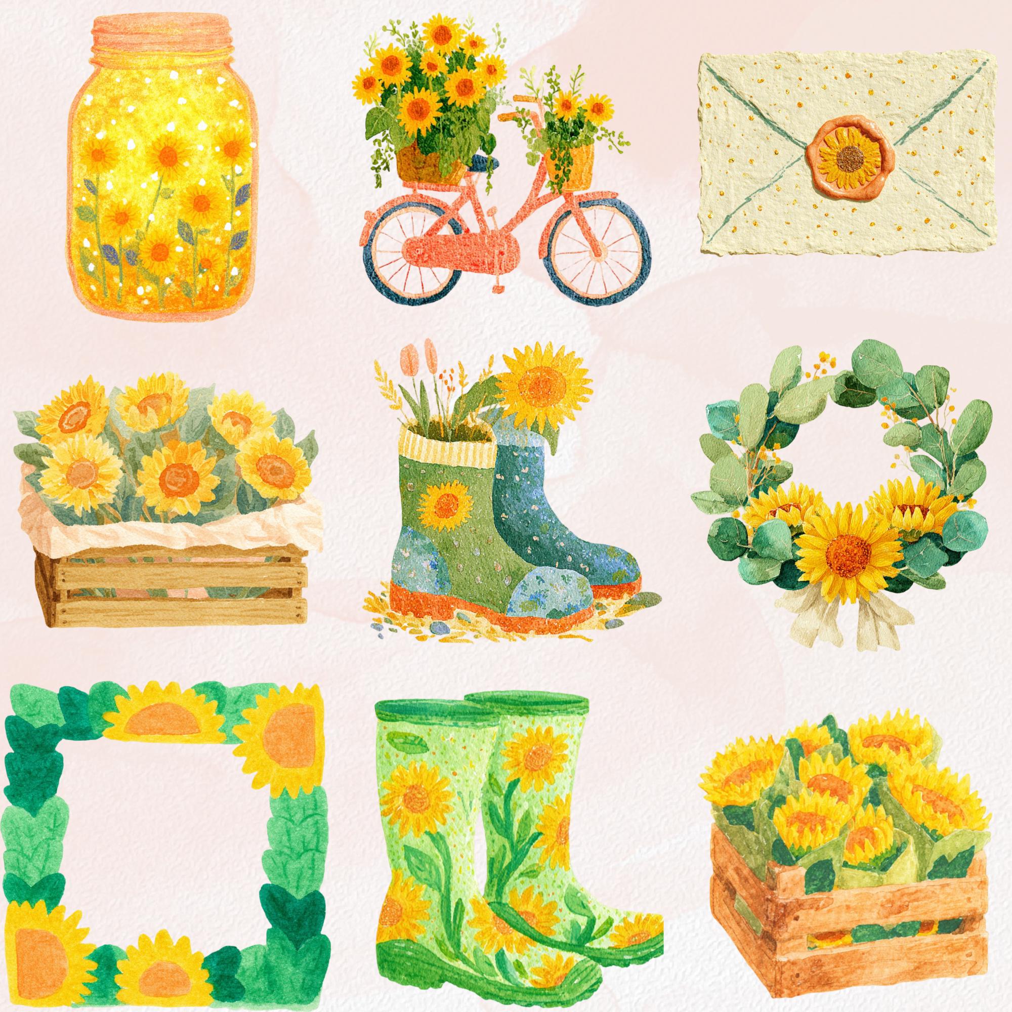 Sunflower Summer Clipart Bundle August Fall Sticker Set Goodnote ...